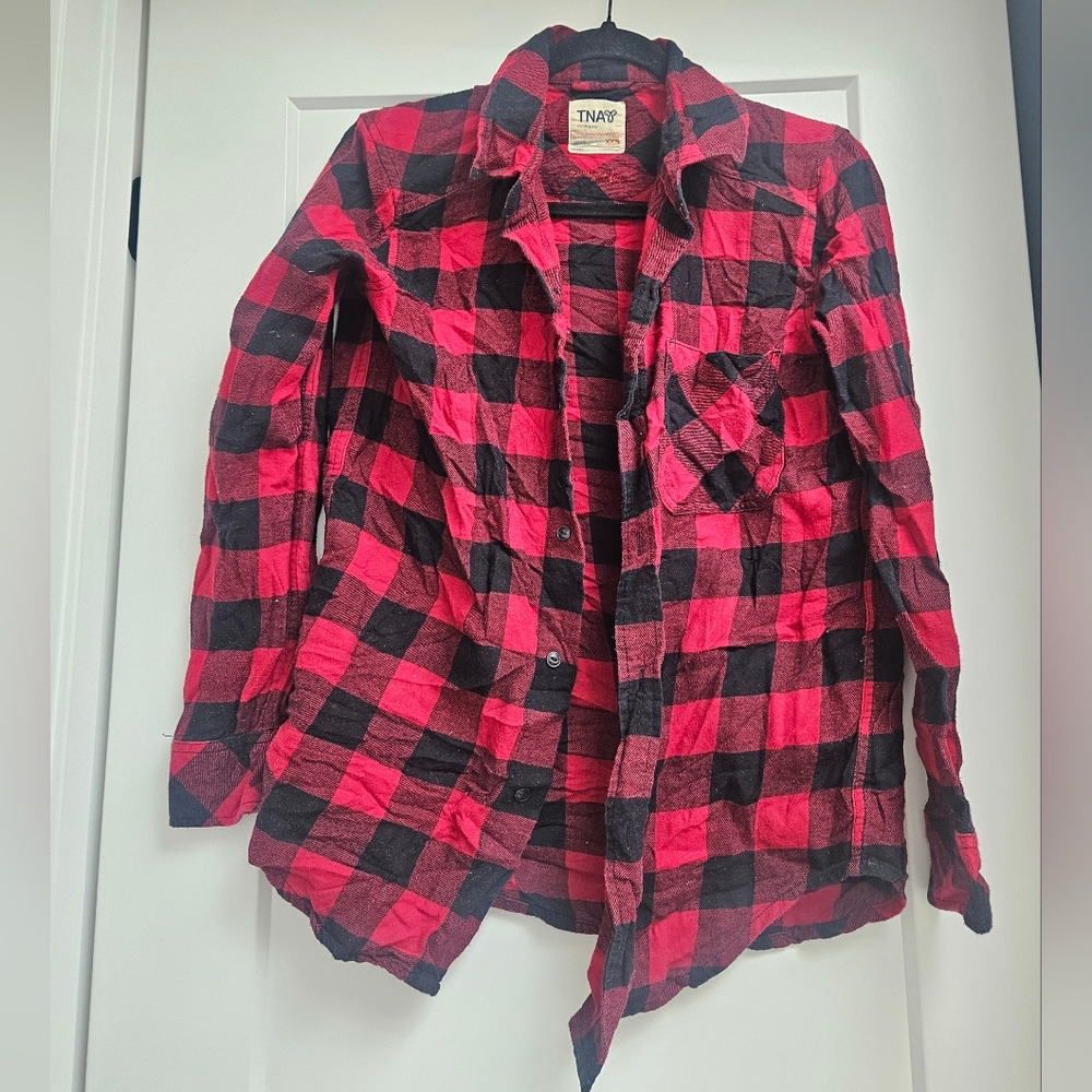 TNA Red Buffalo Plaid Oversized Flannel 100% Cotton XXS Aritzia